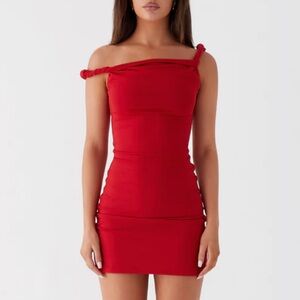 Arabella Twist Shoulder Mini Dress - Red